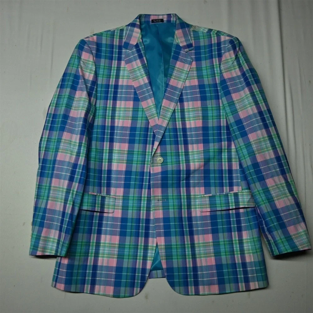 NEW Saddlebred 42L Madras Plaid Kentucky Derby Cotton Blazer Sport Coat Jacket